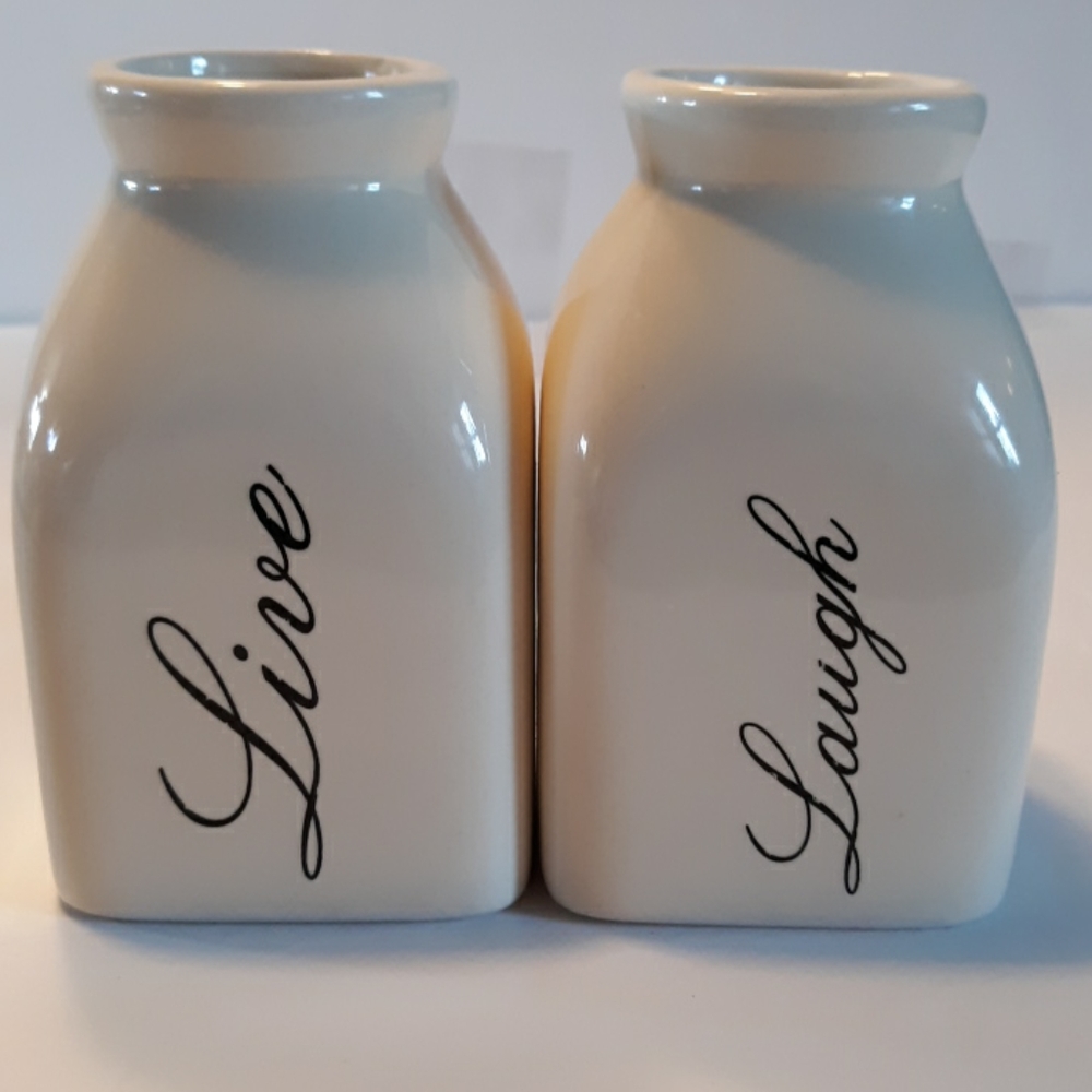 Two 4.2inch vases-each with sayings LIVE and LAUGH